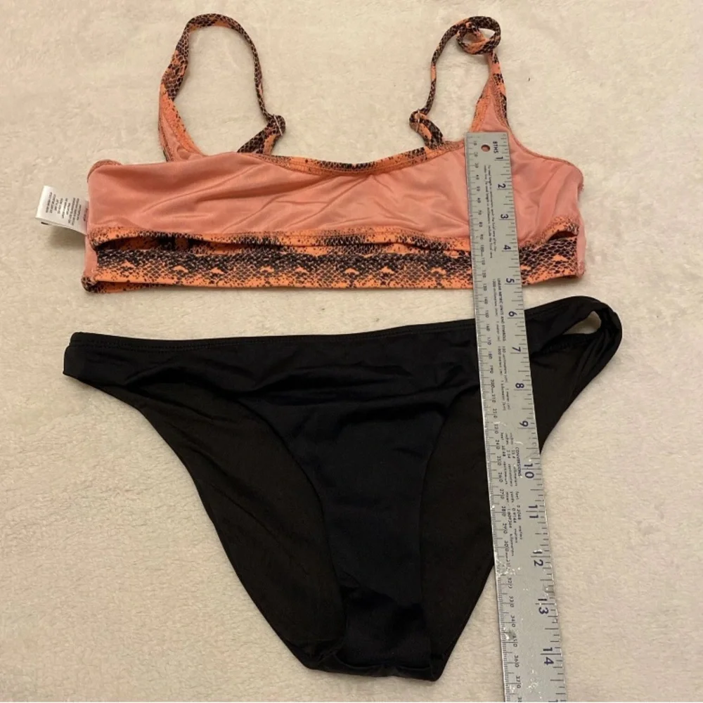 Snake Print Bikini Top and Black Bottom Set